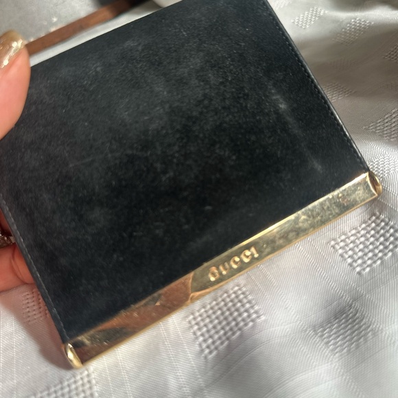 Gucci suede and leather black bifold wallet gold trim 4” x 5” unisex - Picture 12 of 15